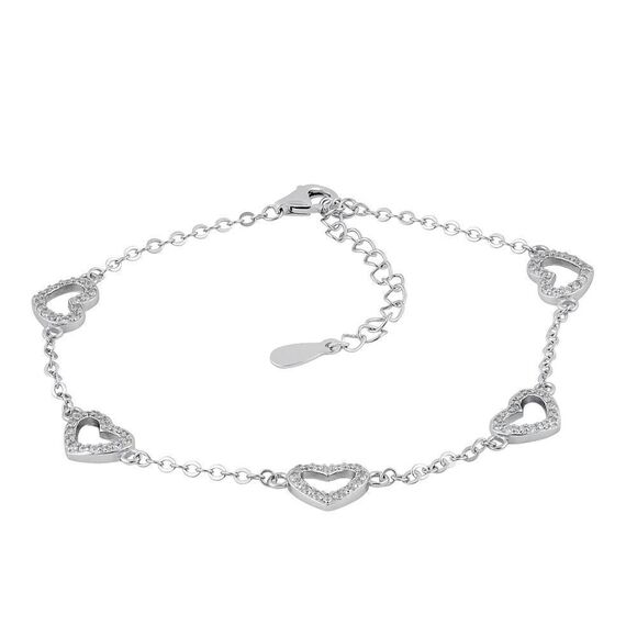 Sterling Silver Clear CZ Heart Charm Bracelet - Picture 3 of 4